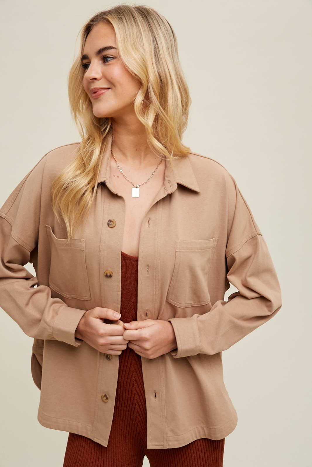 Wishlist Apparel - Wholesale Shirt Jacket/Shacket - Women's - COTTON KNIT SHACKET WITH POCKETS / WL24-8481