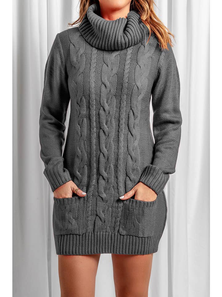Umorger - Wholesale Dress - Women's - Cowl Neck Cable Knit Sweater DressS
