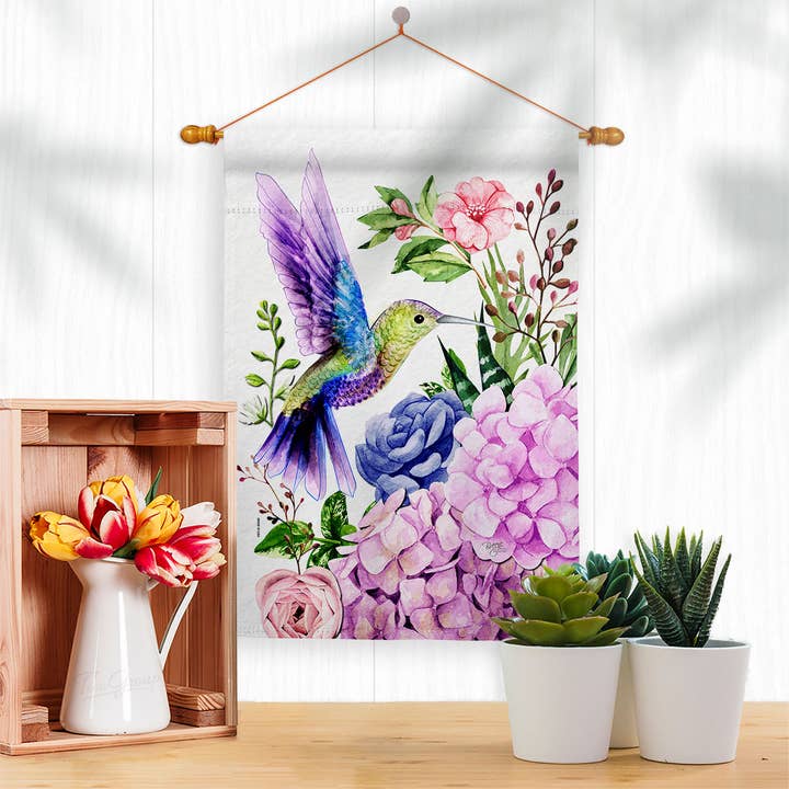 Two Group Flag Co – Großhandel Flagge – Lila Kolibri Tiere Vogel Floral Decor Flagge2