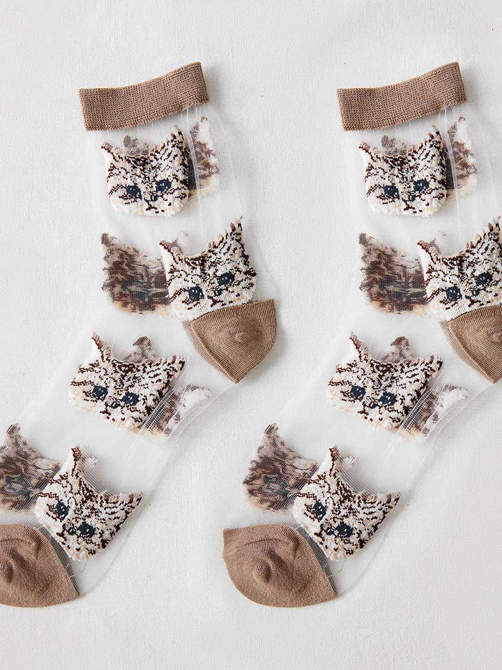 Rufia – Sheer Cat Pattern Ankle Socks | Lightweight & Breathable for wholesale by Funkyrel® Atzbranding Limited