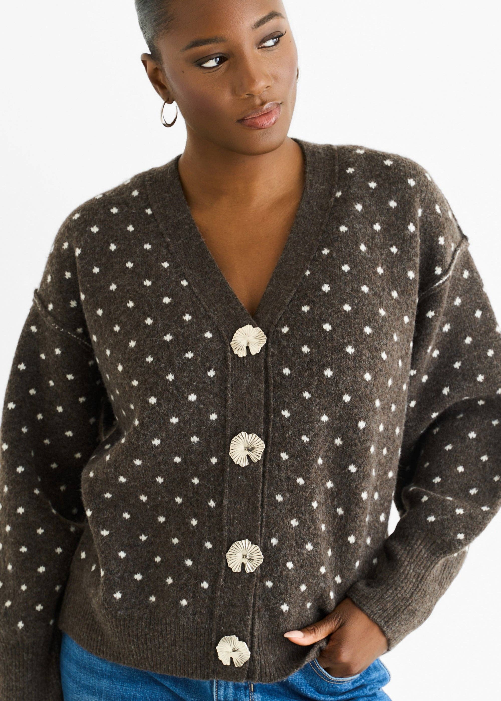 GINI LONDON - Wholesale Cardigan - Women's - Chocolate Spot Print Button Cardigan Look Jumper2
