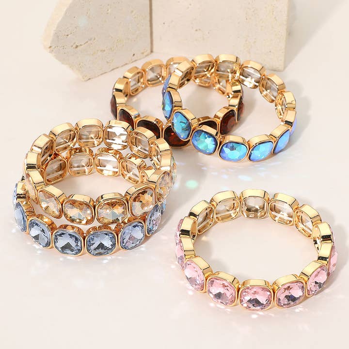 Bracelet de soirée extensible à perles et gemme taillée en carré pour la vente par Sensibling Corp.