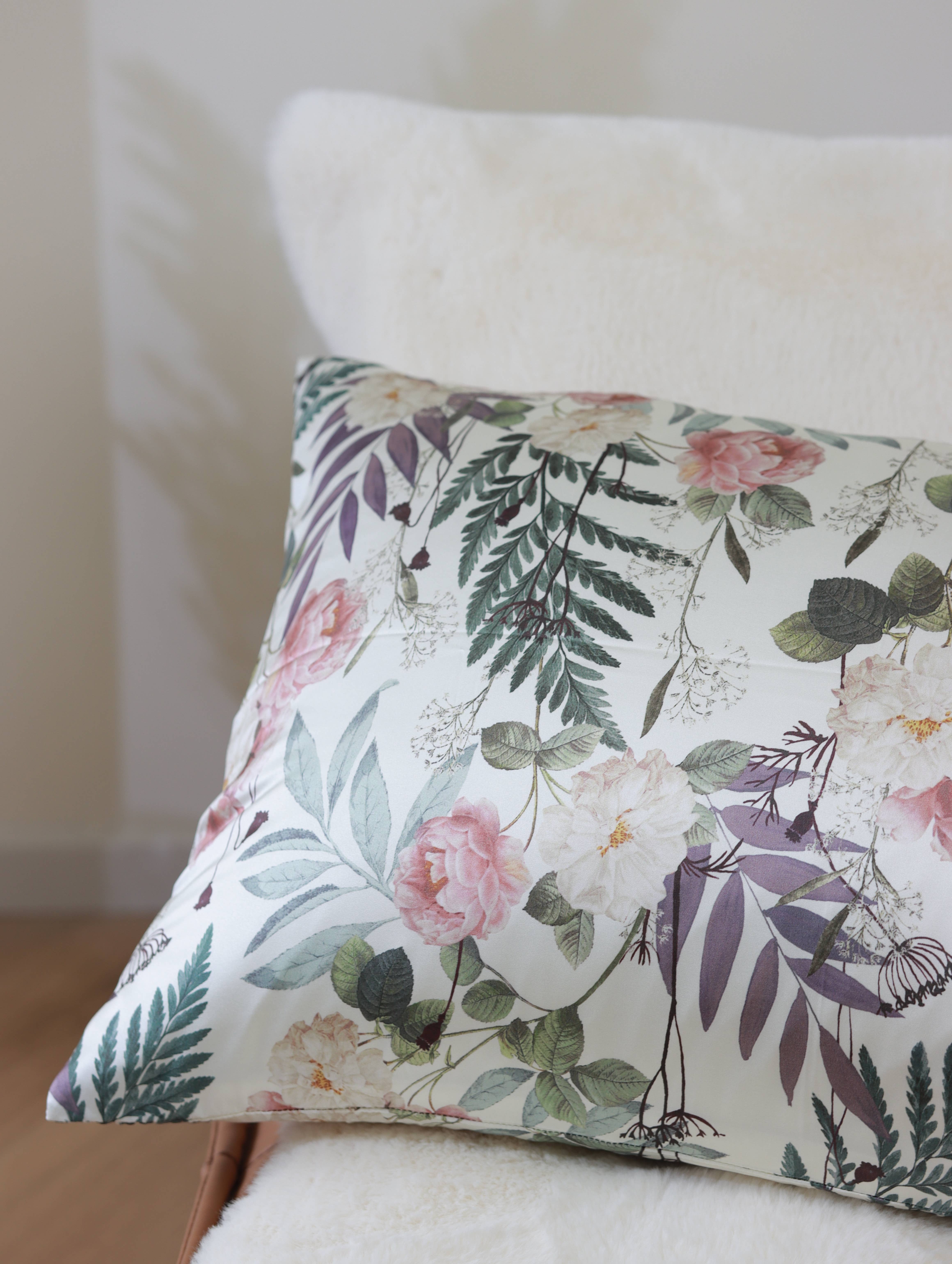 Lian Collection – Engroshandel Hovedpudebetræk – Pudebetræk i 100% morbærsilke: Pæon og Bregne2