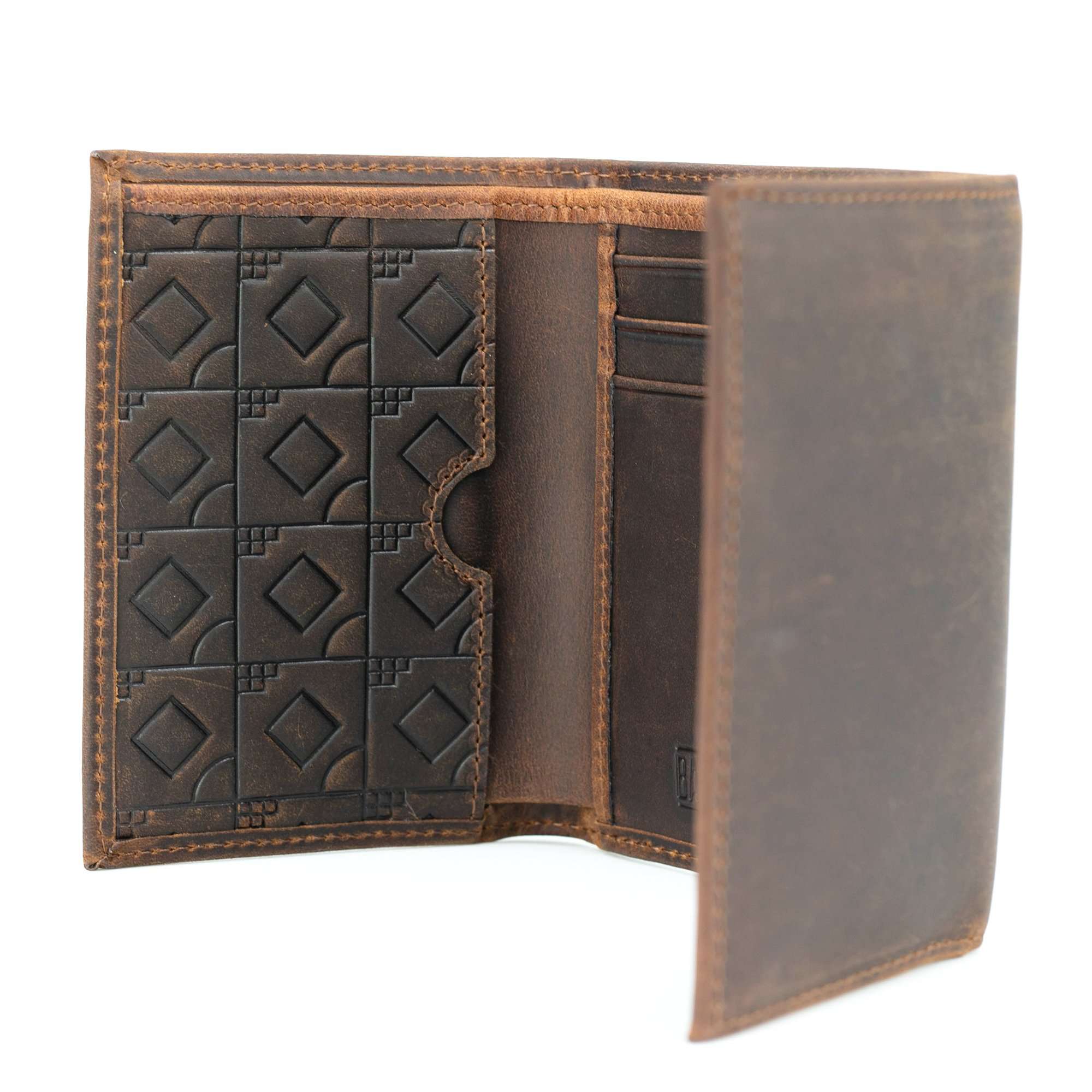 Baseballism – wholesale Wallet - Men’s – Flag Man Badge Trifold Glove Leather Wallet - Oak5
