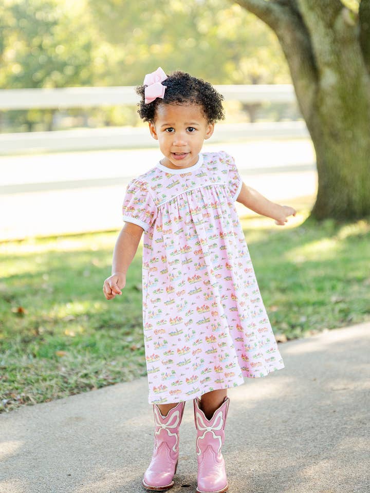 Pink Cowgirl Toile Pima Catherine Dress for wholesale by Ruth and Ralph