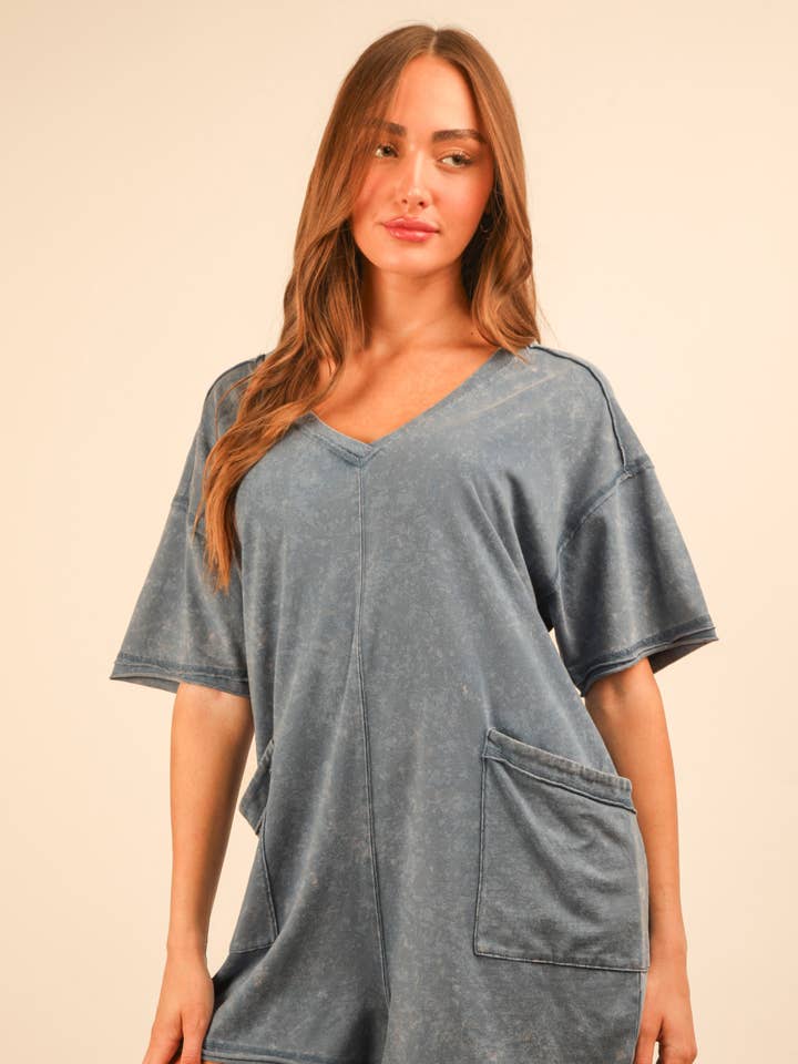 VERY J - Wholesale Romper - Women's - NP70740X-PLUS SIZE Mineral Washed Casual Knit Romper