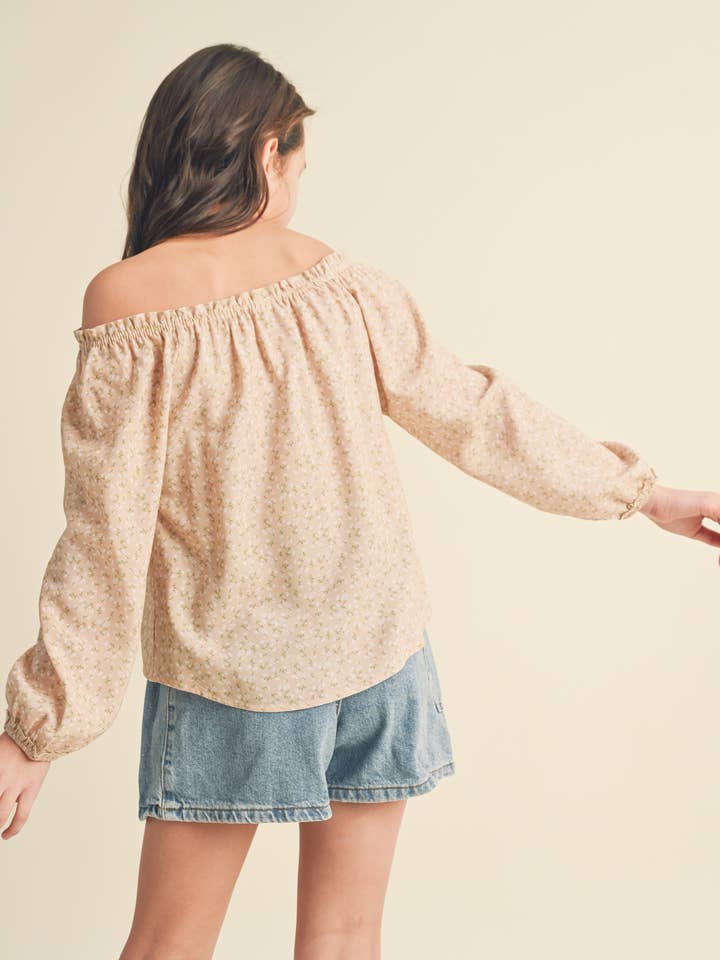 heart and arrow - Vente T-shirt – enfant - HAUT PAYSAN RAGLAN À ENCOLURE VOLANTÉE POUR ADOLESCENTS ET FILLES (7-14 ANS)3