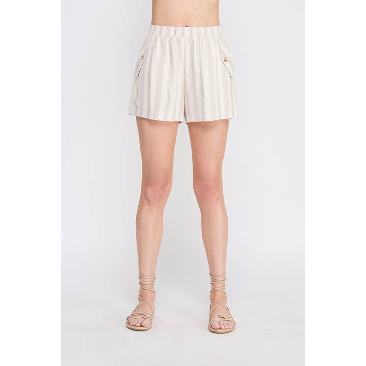 Stripe cotton twill elastic waist shorts for wholesale by Allie Rose