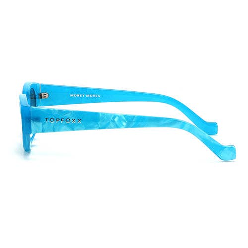 Turquoise - Noir Kat x Money Moves - Lunettes de soleil œil de chat bleu en vente sur Faire4