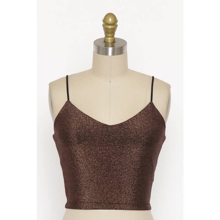 IVE - Wholesale Tank Top - Women's - Gold Glitter Cropped Tank Top