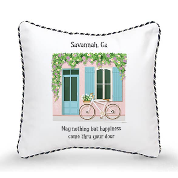 Kussen (10x10) - Roze gebouw: Mag niets anders dan (naam) voor wholesale door Mariasch Studios