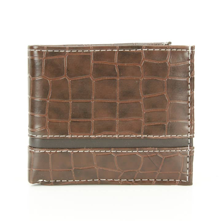 Leather Impressions Inc - Wholesale Wallet - Men's - Crocodile Embossed Vegan Wallet with Solid Band VL 904