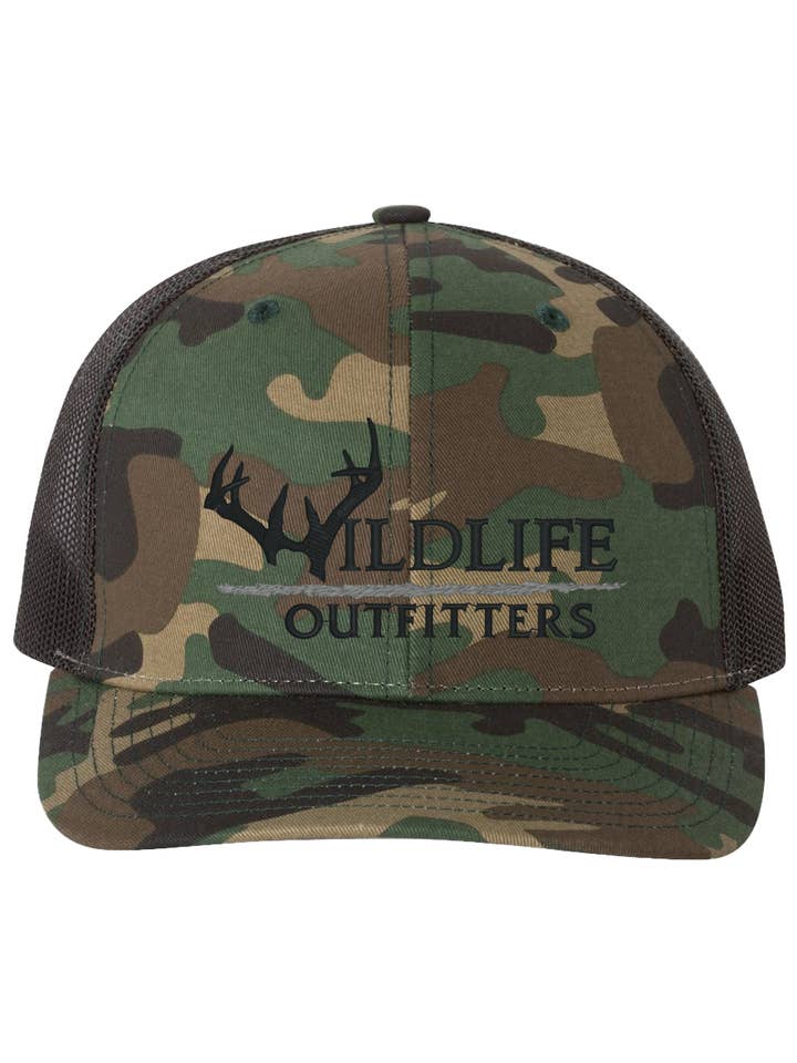 Hat - 112p Army/Black, Antler, Front, Black for wholesale by Wildlife Outfitters