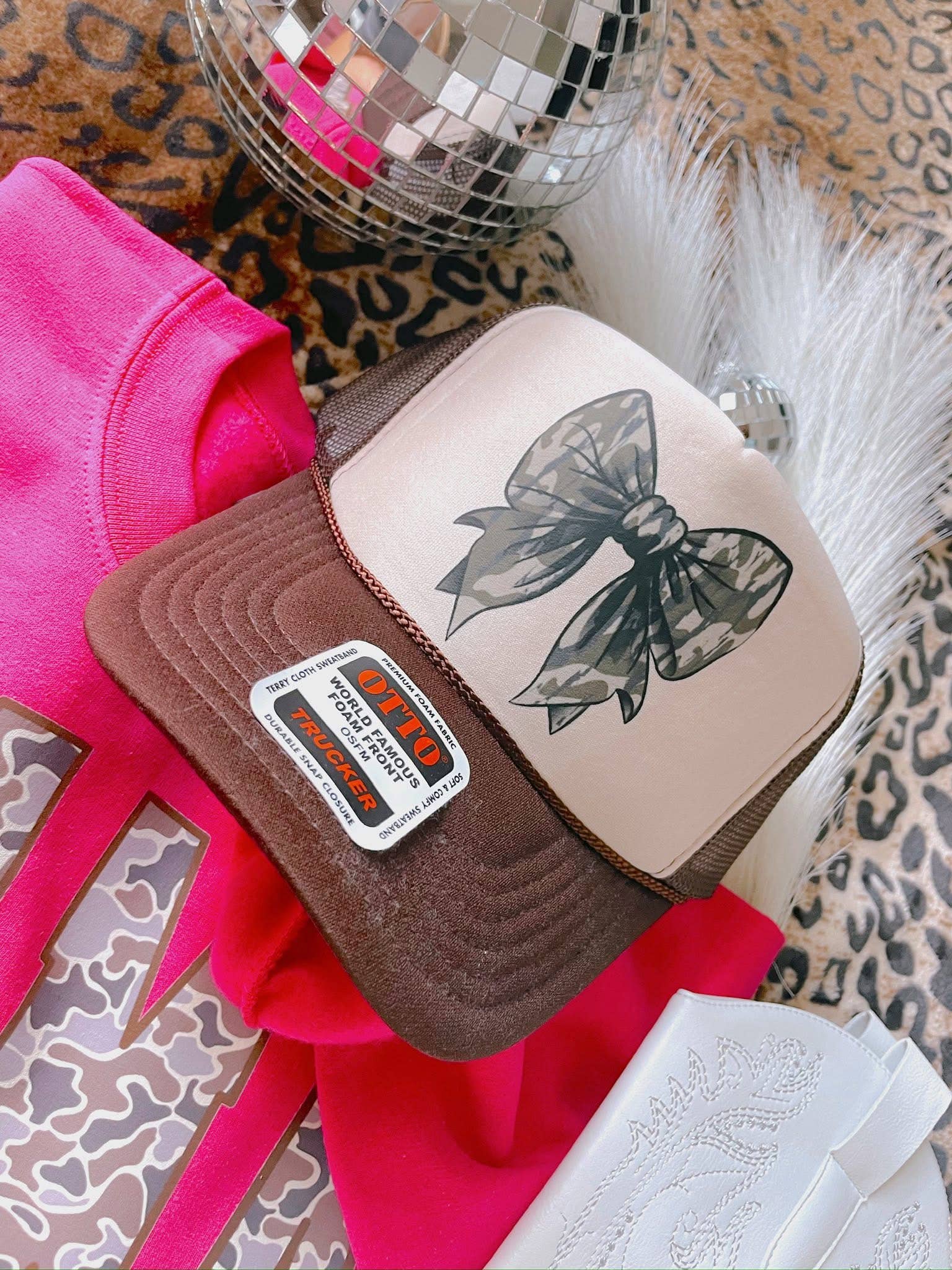 Downtown Darling Wholesale - Wholesale Trucker Hat - Women's - Camo Bow Otto Trucker Hat