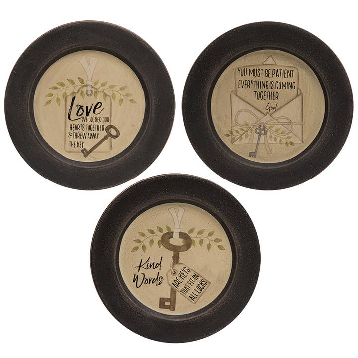 Love and Kindness Key Plate, 3 Assorted for wholesale by The Hearthside Collection