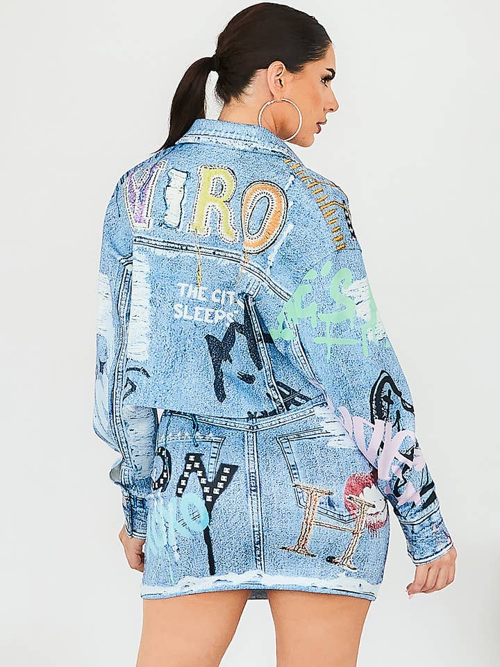 Helles Blau BJ2145_Denim-Effekt-Crop-Jacke ONLY für den Großhandel auf Faire4