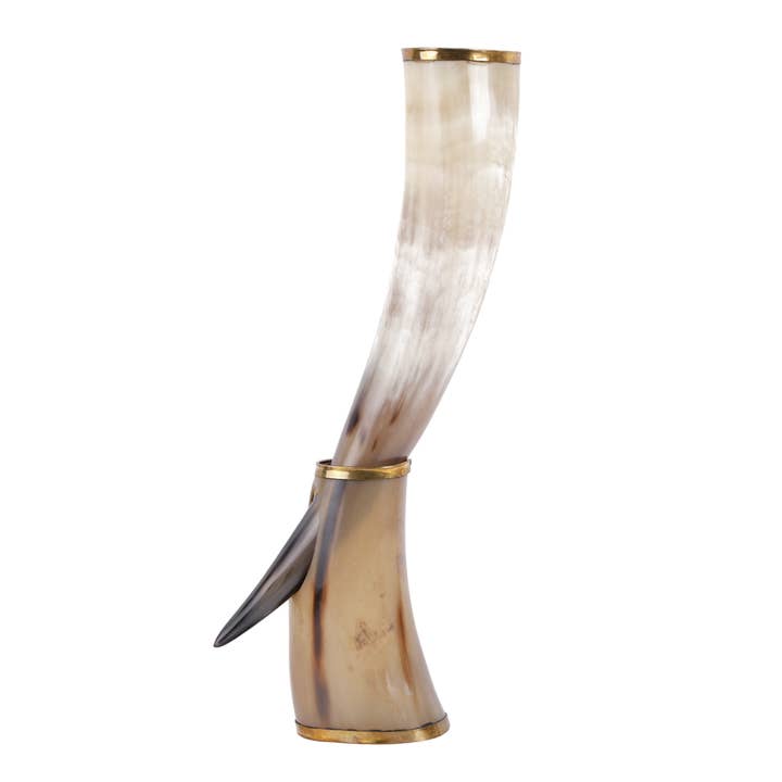 Drinking Horn with Stand - Holds Upto 16 oz, Metallic Finish for wholesale by Handicrafts Home
