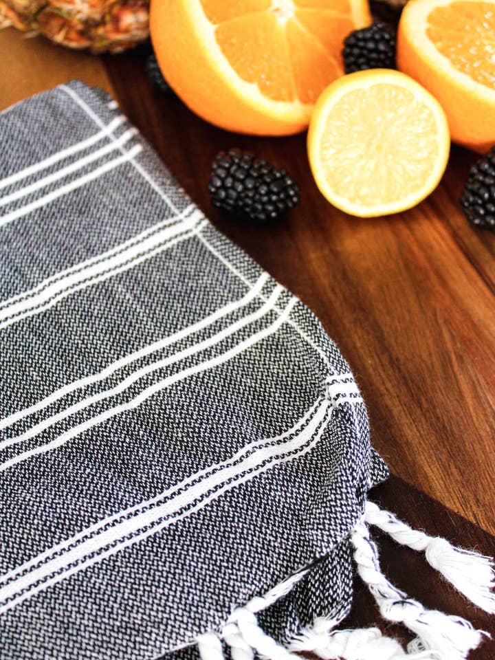 The Oasis Turkish Cotton Hand / Kitchen Towel - Black for wholesale by LOUKA GOLD USA