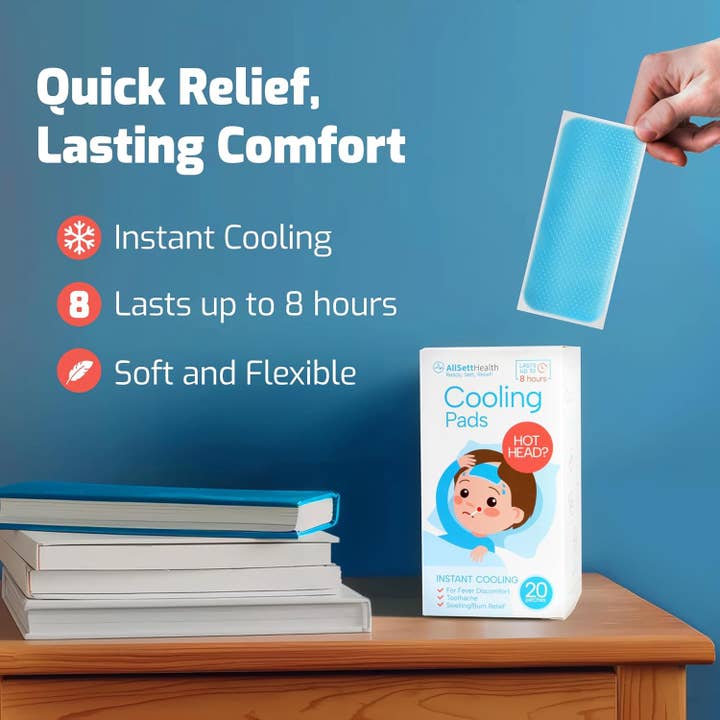 AllSett Health - Wholesale First Aid Kit - Cooling Patches for Kids - Fever Patch for Kids, Mint Extract - 20 Individually Wrapped Cold Patch Fever Stickers -Baby Cooling Pad, Forehead Cooling Patch, Fever Reducer Headache Patches -Fun Design