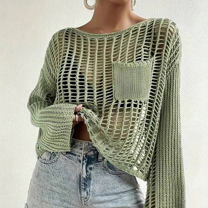 Pull à manches tombantes en maille ajourée pour la vente par Serenity Collective