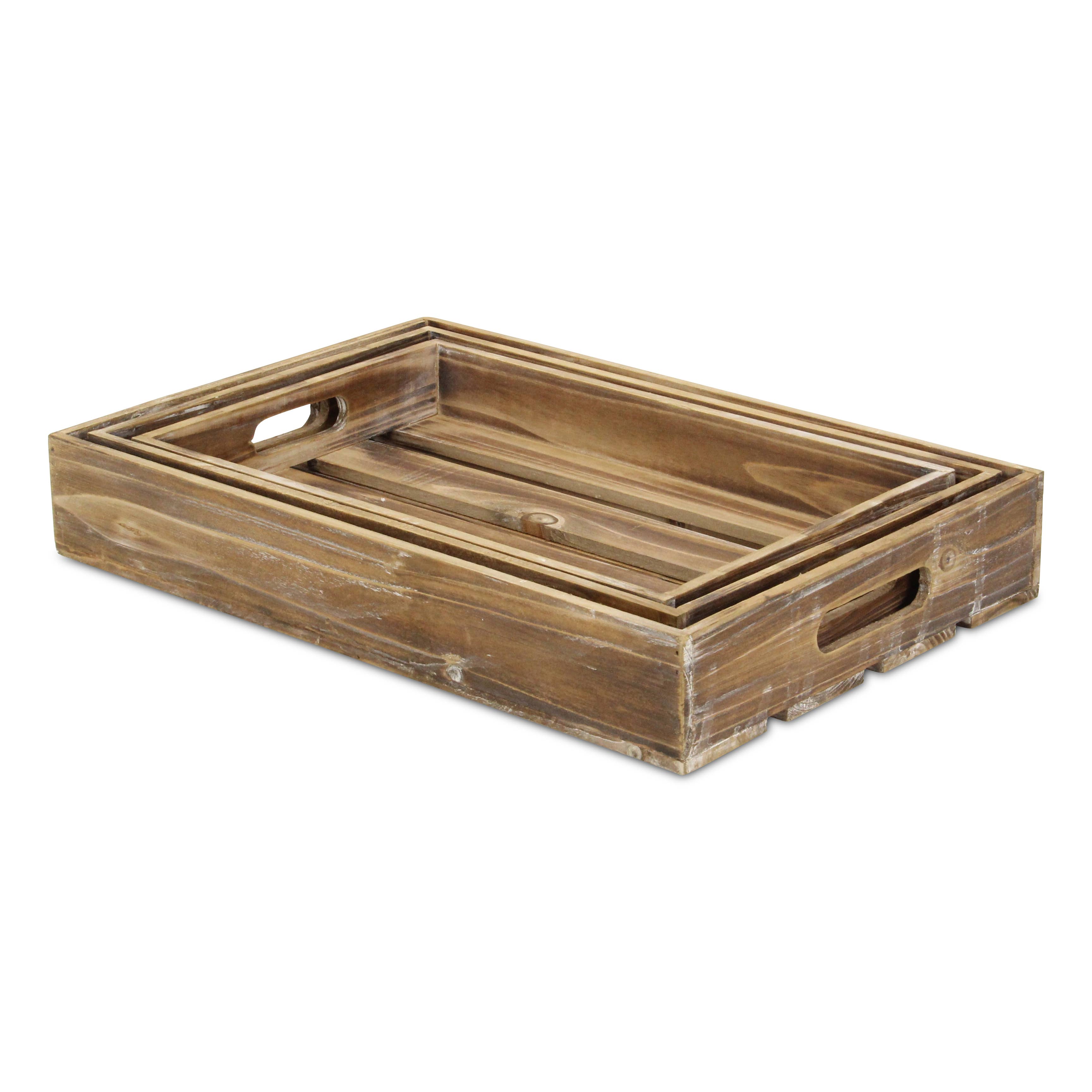 Cheungs Home Decor - Venta al por mayor Bandejas decorativas - Juego de 3 bandejas de madera con listones Nora, color marrón7