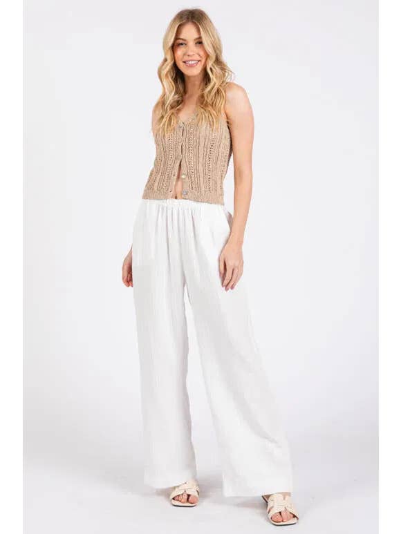 Final Touch - Wholesale Pants - Women's - Gauze Waist Elastic Wide Leg Pants - NP70166B