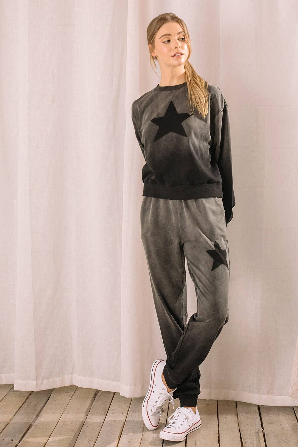 Washed Grey Multi BP2463- Ombre Star-Print Jogger Pants for wholesale on Faire1