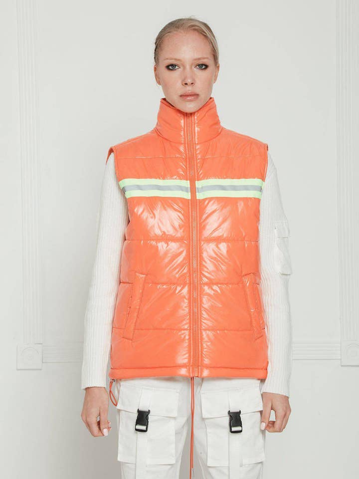 Robink - Wholesale Safety Vest - Unisex - Konus Men's Zip-Up Puffer Vest In Orange