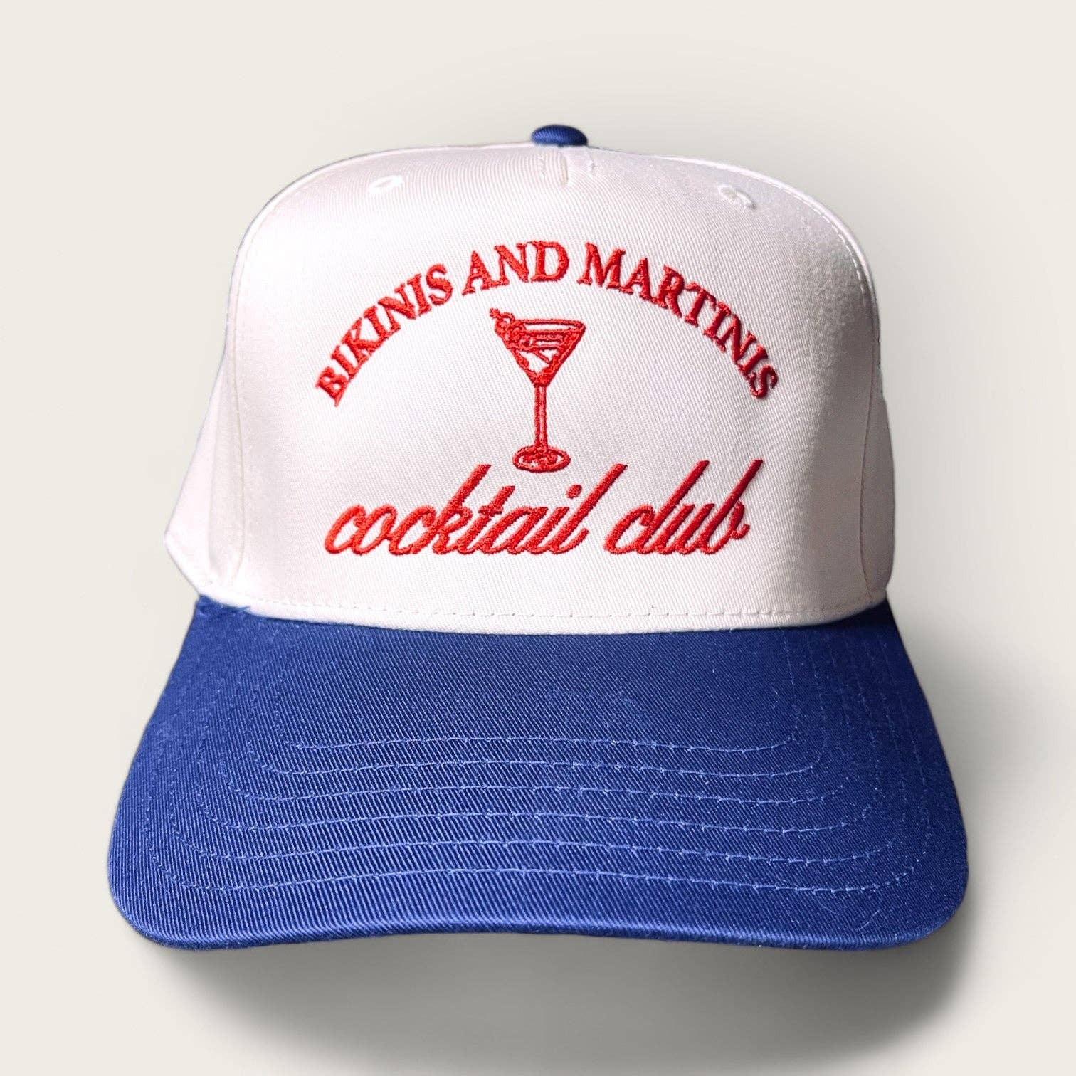 Happi Style - Wholesale Trucker Hat - Women's - Bikinis and Martinis Cocktail Club Classic Trucker Hat | White/Royal0