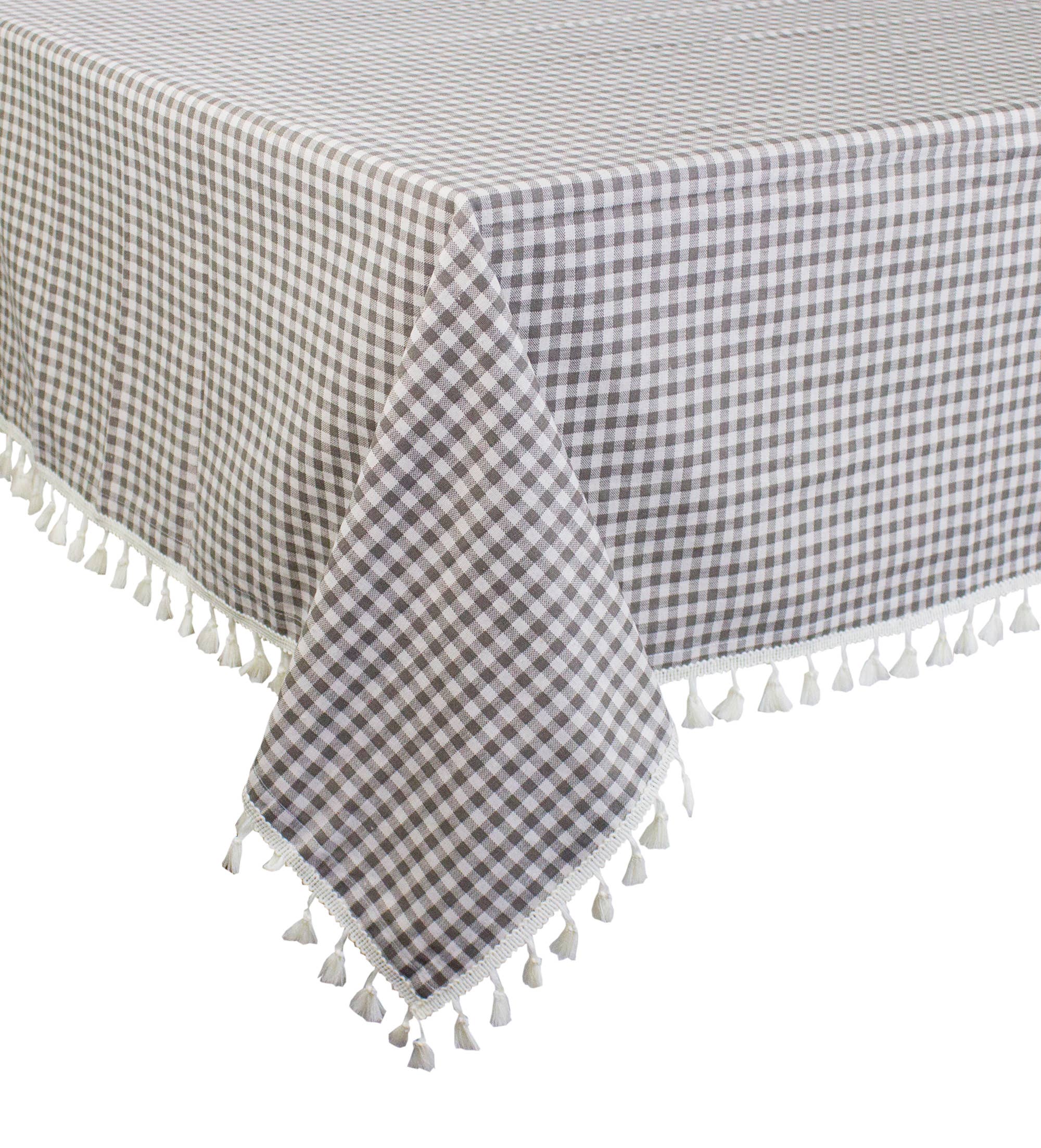 Fennco Styles - Wholesale Tablecloth - Rustic Gingham Check Tasseled Trim Cotton Blend Tablecloth8
