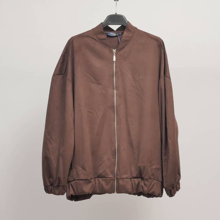 Zip-up bomber collar jacket in suede TDM09323-9 for wholesale by Cecile Wang