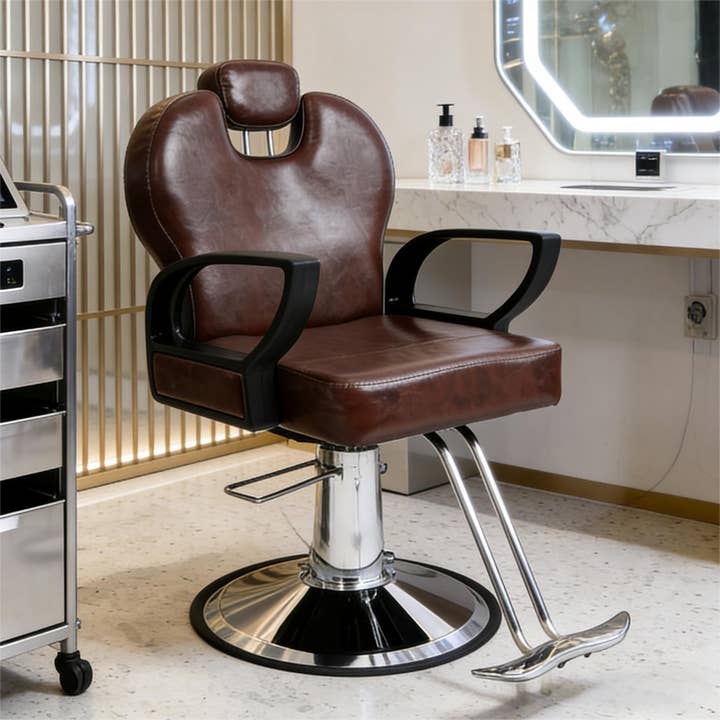 Professional Hydraulic Wide Recline Barber BeautyChair Brown for wholesale by HOMYCASA DESIGN INC