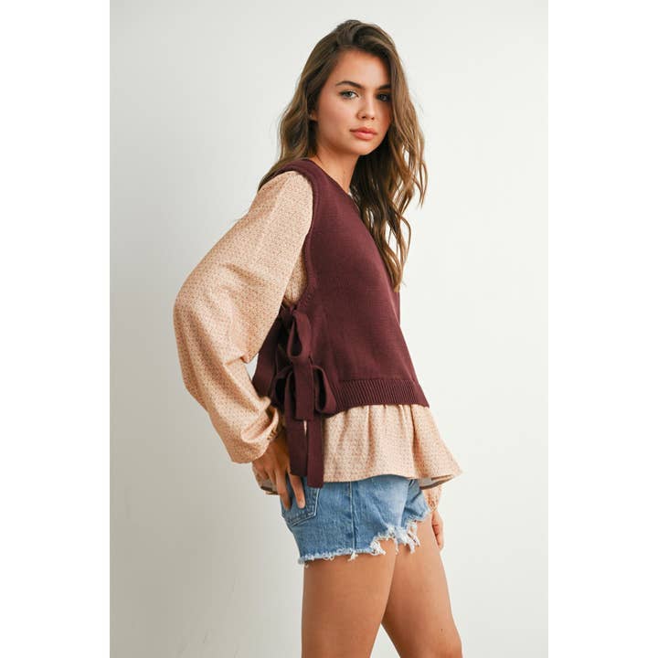 BUTTERMELON - Wholesale Shirt - Women's - Side Ribbon-Tied Knitted Top - BMW7759
