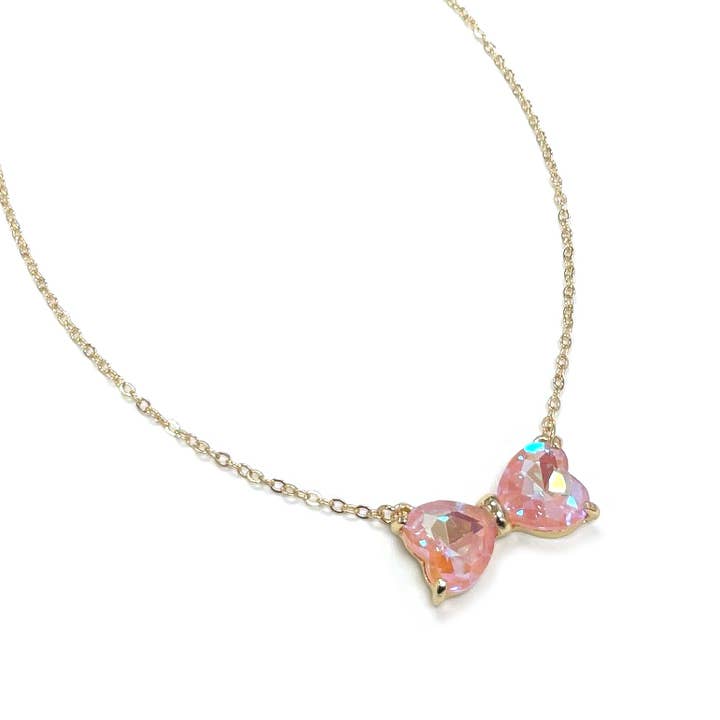 StarryNYC - Wholesale Pendant/Charm Necklace - Bow Shape Heart Glass Crystal Pendant w/ 235 Chain Necklace