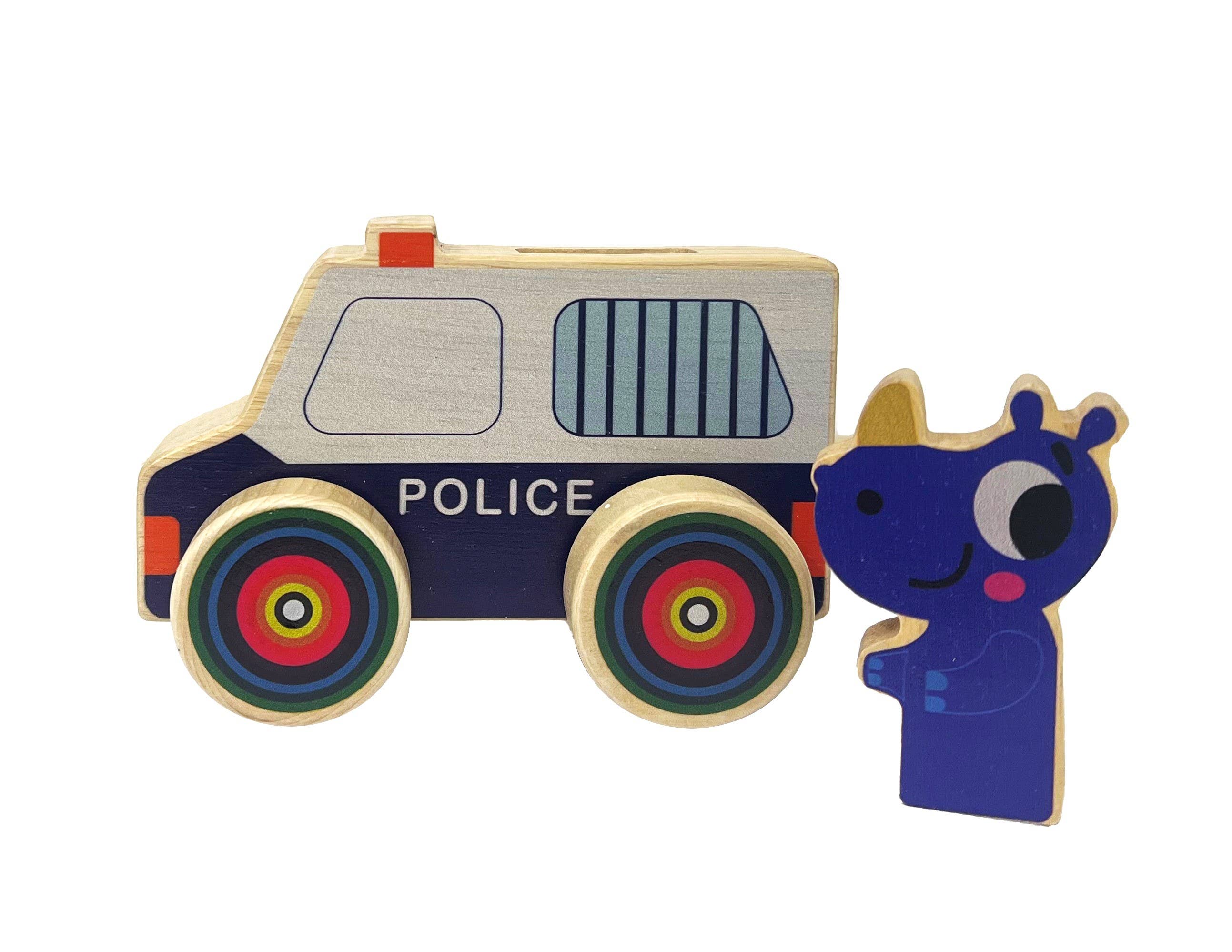 ToysLink - Wholesale Wood Toy - Kids - Wooden Mini Wheelie Emergency Vehicles with Animals3