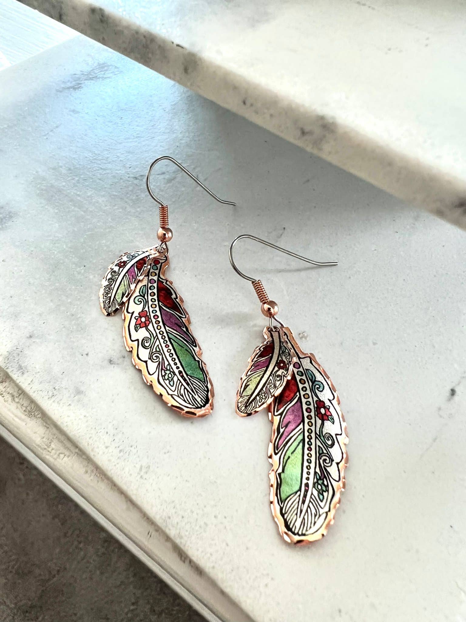 COPPER ARTS INC. - Wholesale Dangle Earrings - CA YM 01 Double Feather Copper Earrings YM-013