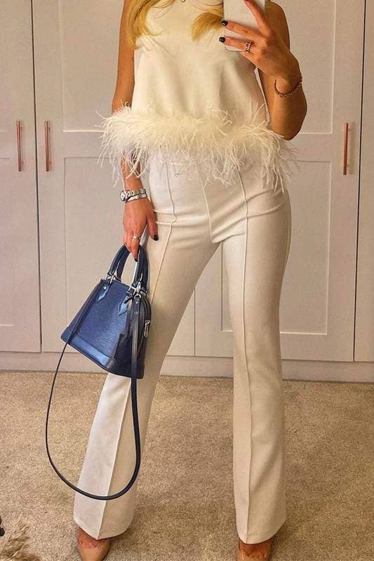 Queen Fashion - Wholesale Blouse - Women's - feather trim sleeveless top feather11