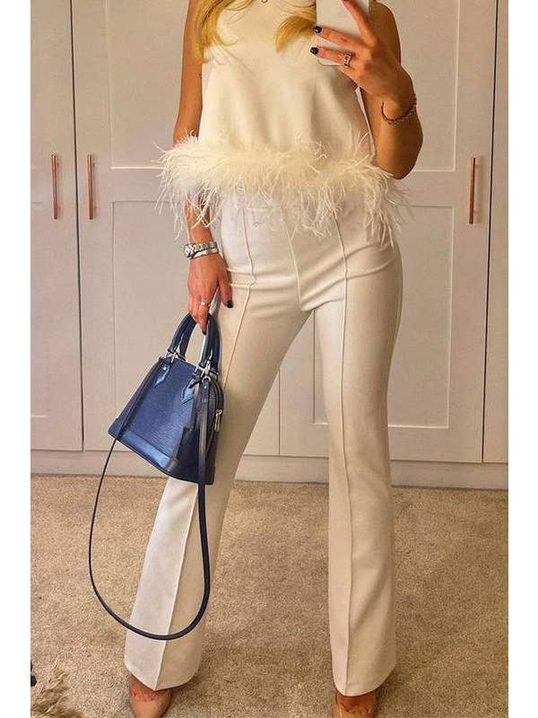 Queen Fashion - Wholesale Blouse - Women's - feather trim sleeveless top feather11