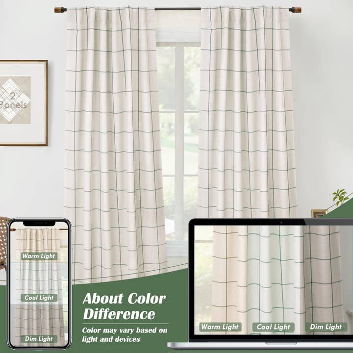 DriftAway - Wholesale Curtain - 100% Blackout Plaid Linen Curtains for Bedroom 2 Panels27