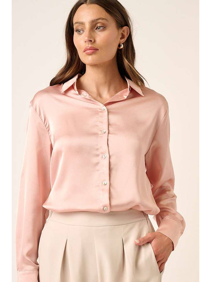 mittoshop - Wholesale Button Down Shirt - Women's - H14668-BUTTON DOWN SATIN SHIRT1
