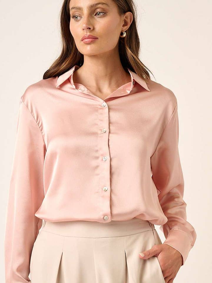 H14668-BUTTON DOWN SATIN SHIRT for wholesale by mittoshop