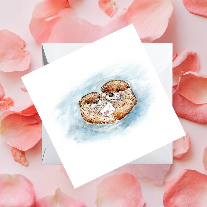 Carte de vœux Lettres d'amour de loutre aquarelle de la nature pour la vente par Dots Allowed