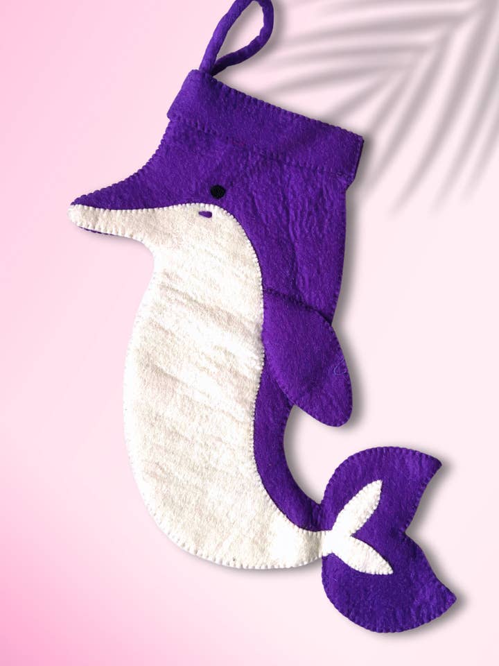Calza di Natale con Delfino Decorazione Festiva Nautica in Feltro per la vendita all'ingrosso da parte di Averfelt