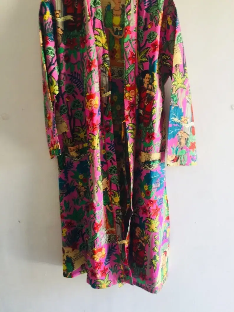 GYPSY STUDIO - Vente Peignoir – femme - Peignoir en coton imprimé Frida Kahlo - Kimono doux et luxueux3