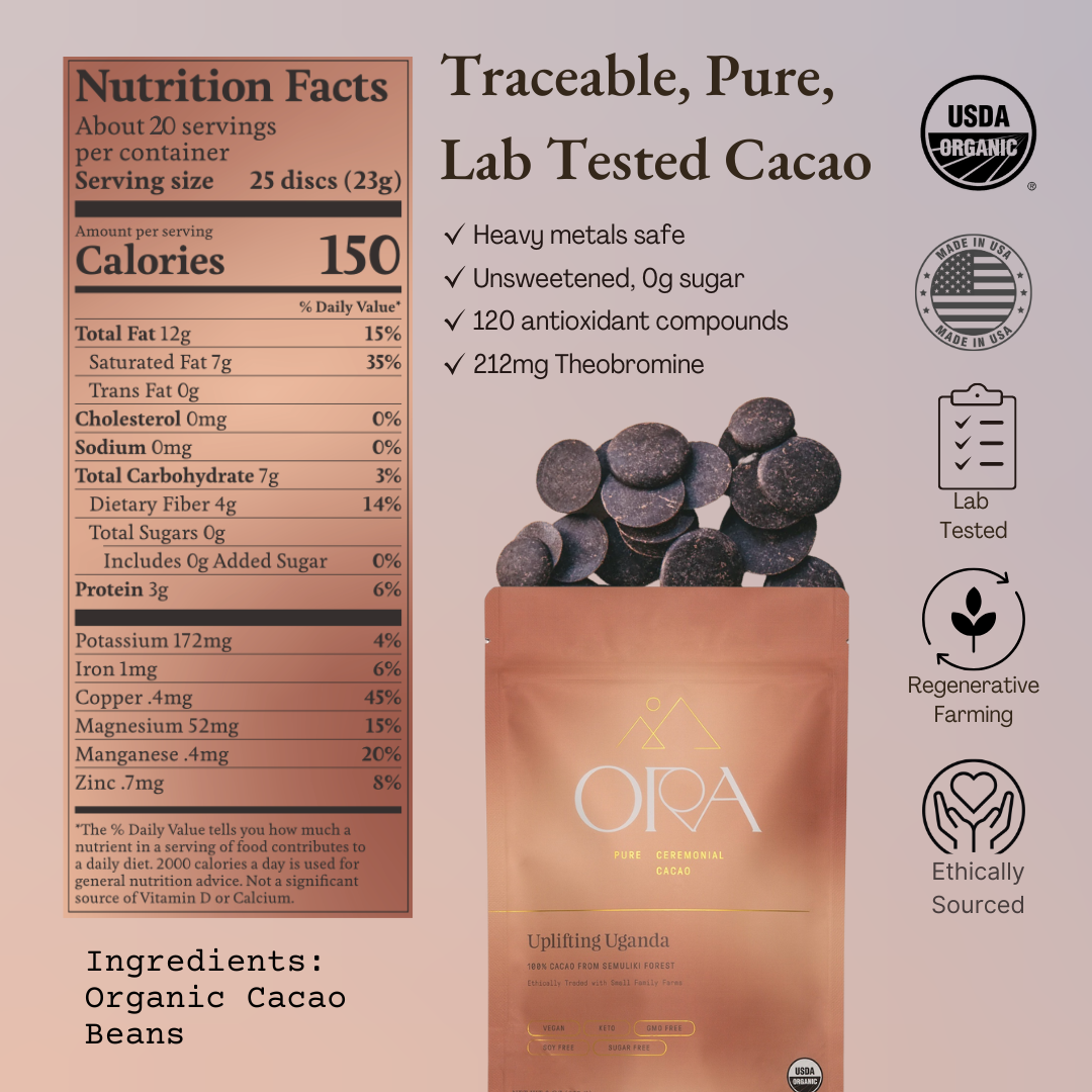 Ora Cacao - Vente Préparations/kits pour chocolat chaud - Uplifting Uganda 100 % cacao - Chocolat cérémonial biologique1
