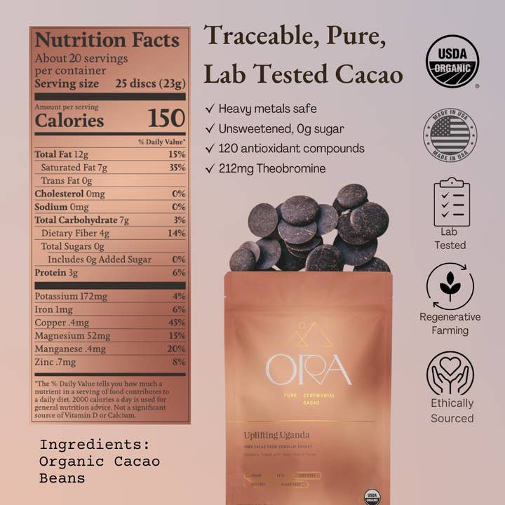 Ora Cacao - Vente Préparations/kits pour chocolat chaud - Uplifting Uganda 100 % cacao - Chocolat cérémonial biologique1