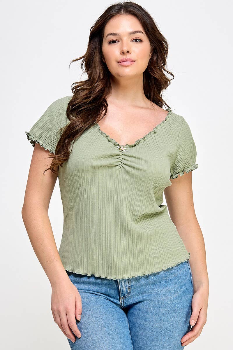 Haute Fox Plus Size & Contemporary - Vente Chemisier – femme - Top côtelé en tricot panaché à ourlet bouclé SS grande taille JK18758-T3