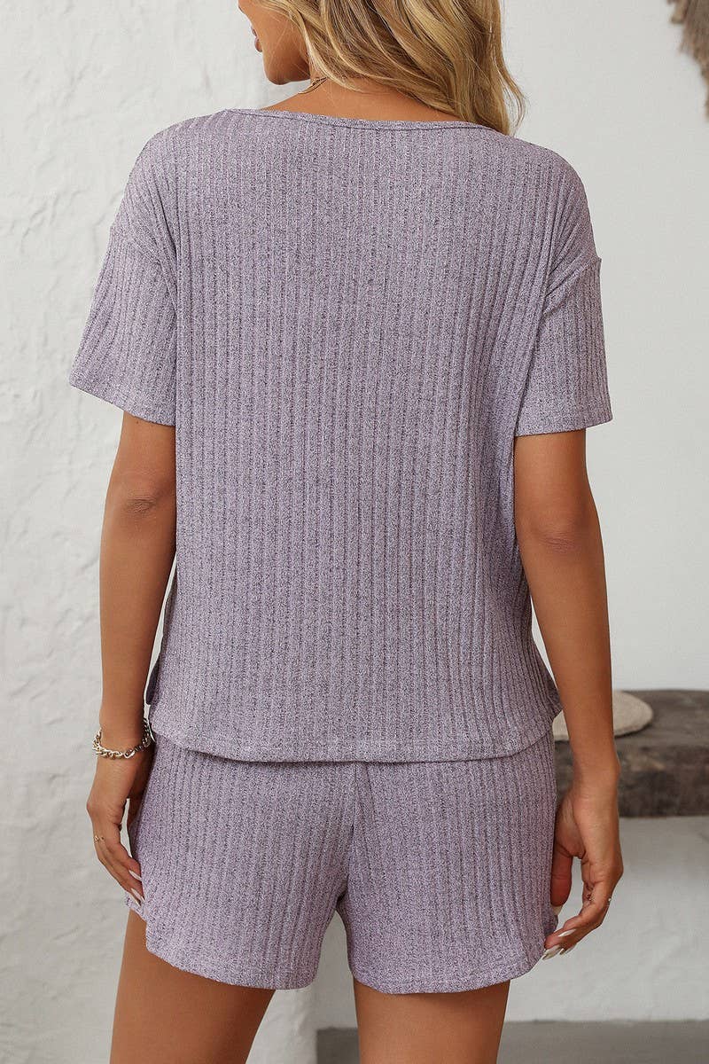 NINEXIS - Vente Ensemble de vêtements d'intérieur – femme - ENSEMBLE DE MAISON À MANCHES COURTES RAYÉ DE COULEUR UNIE CWSTB16632