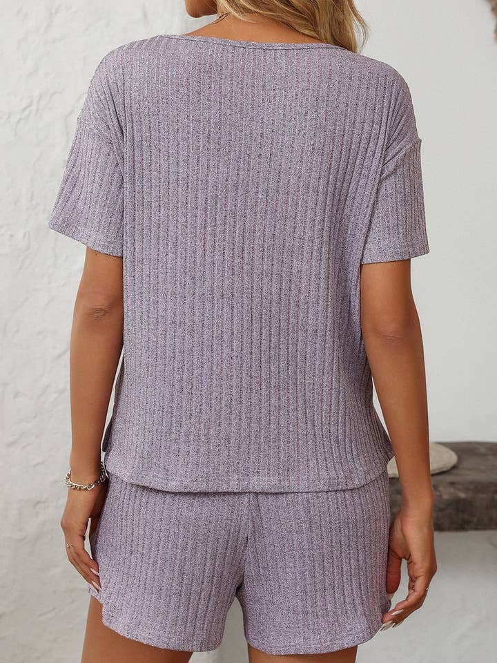 NINEXIS - Vente Ensemble de vêtements d'intérieur – femme - ENSEMBLE DE MAISON À MANCHES COURTES RAYÉ DE COULEUR UNIE CWSTB16632