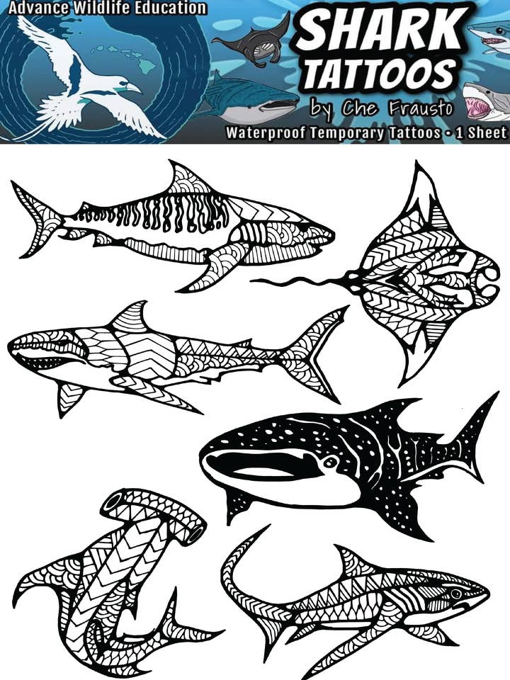 Shark Temporary Tattoo Sheet (Black) for wholesale by Advance Wildlife Education LLC